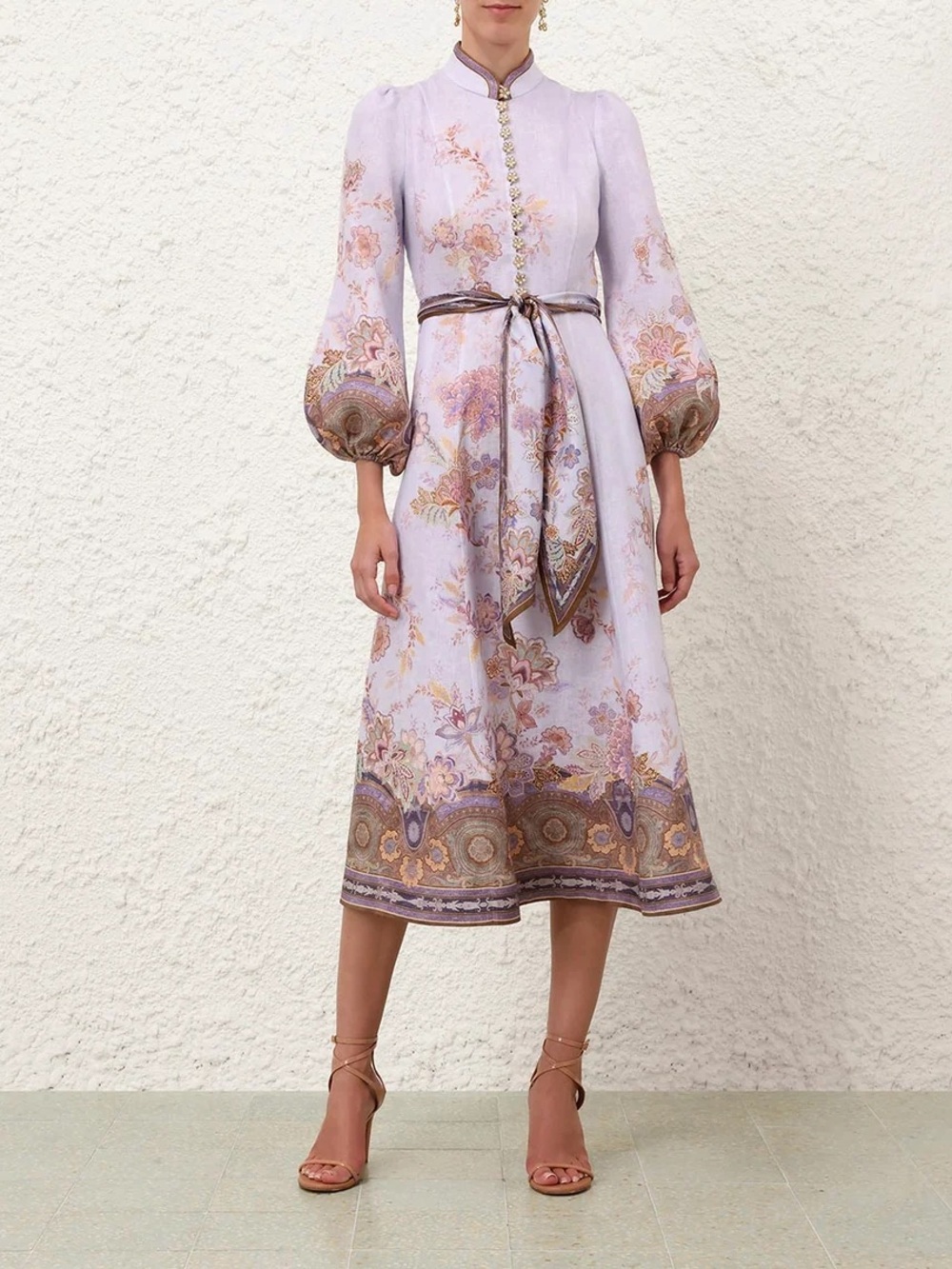 ZIMMERMANN
LUNA BLUE PAISLEY BUTTON LONG SLEEVE MIDI DRESS NWT AU 2- US 8